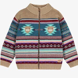 SOURIS MINI - Western Beige knit jacket with patterns